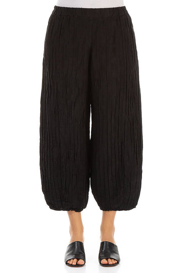 Cropped Taper Black Silk Linen Trousers - RUTHERFORD & Co