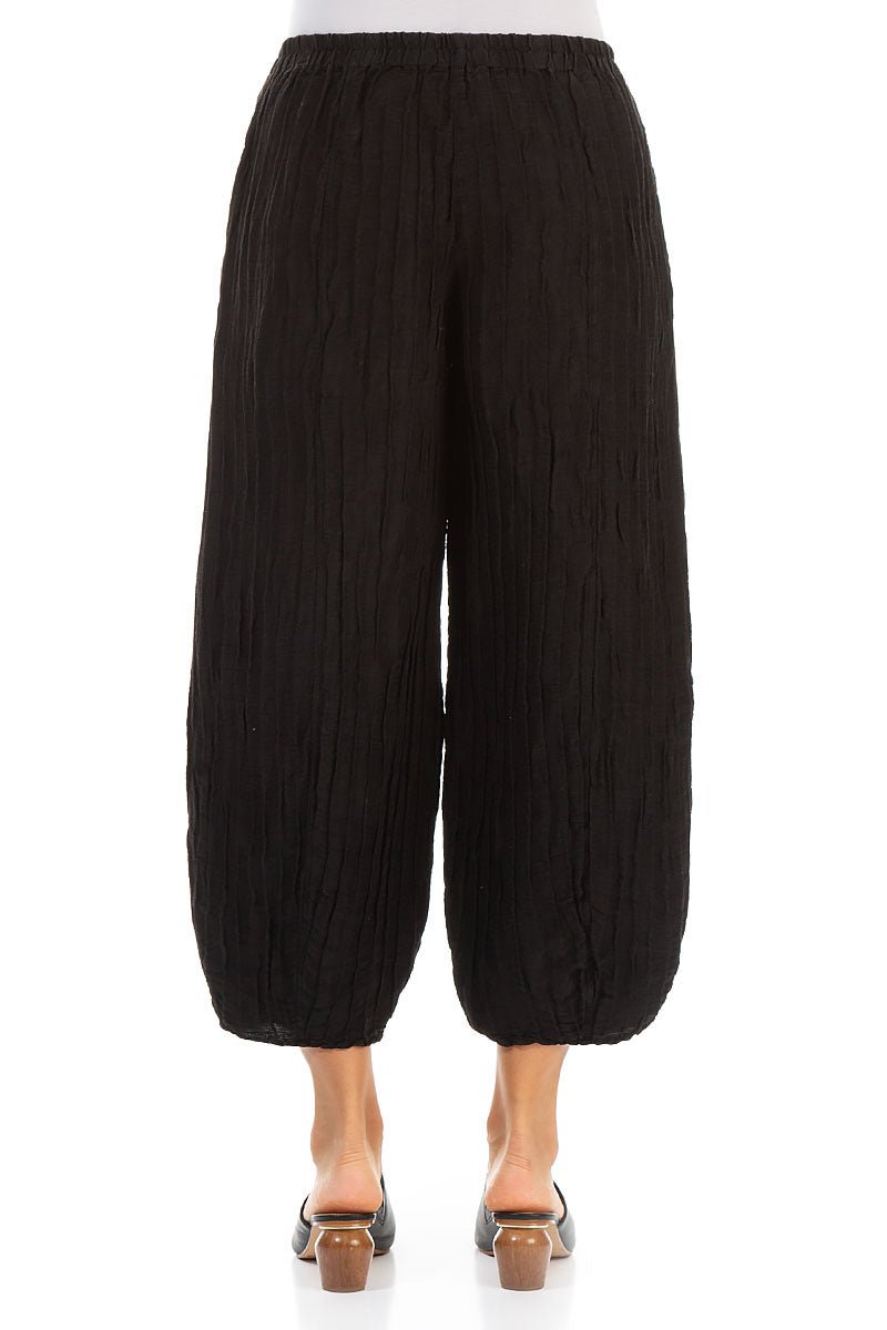 Cropped Taper Black Silk Linen Trousers - RUTHERFORD & Co