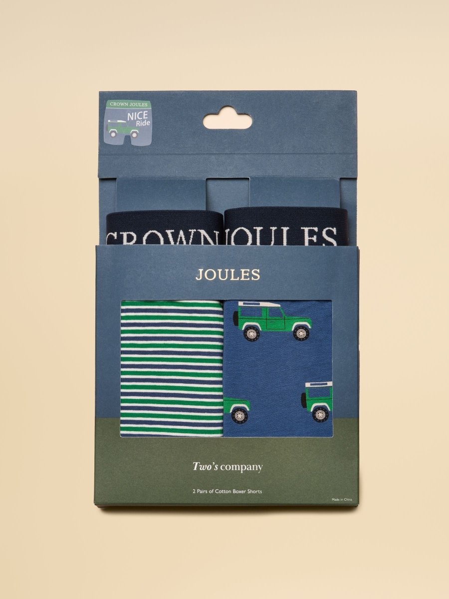 Crown Joules Blue & Green Pack Of Two Cotton Jersey Boxer Shorts - RUTHERFORD & Co