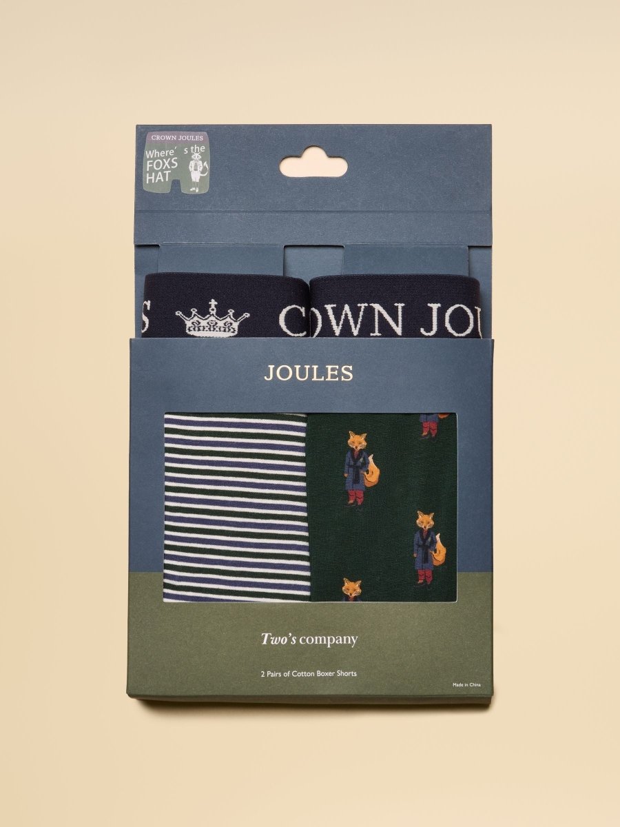 Crown Joules Green & Blue Pack Of Two Cotton Jersey Boxer Shorts - RUTHERFORD & Co