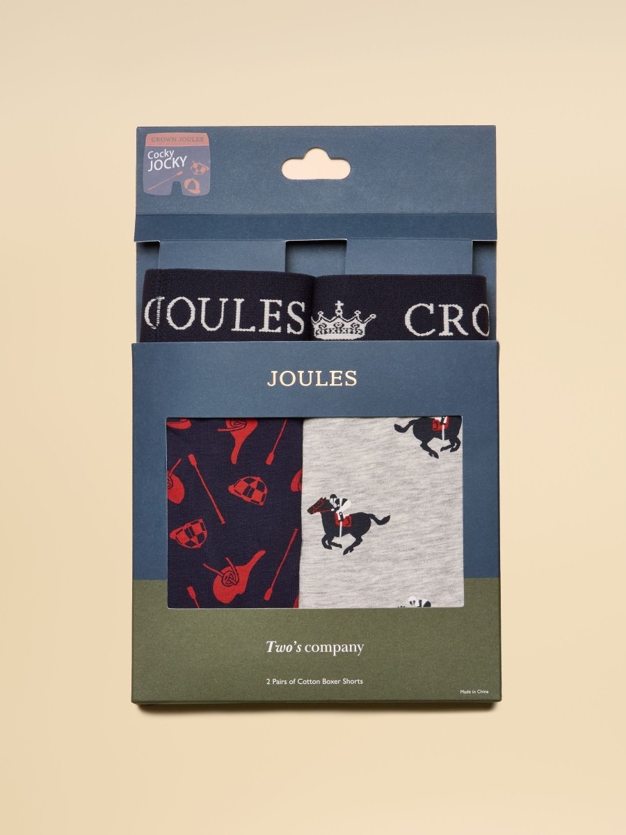 Crown Joules Grey & Navy Pack Of Two Cotton Jersey Boxer Shorts - RUTHERFORD & Co