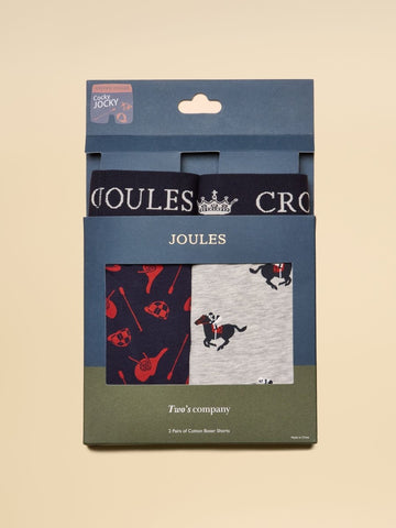 Crown Joules Grey & Navy Pack Of Two Cotton Jersey Boxer Shorts - RUTHERFORD & Co