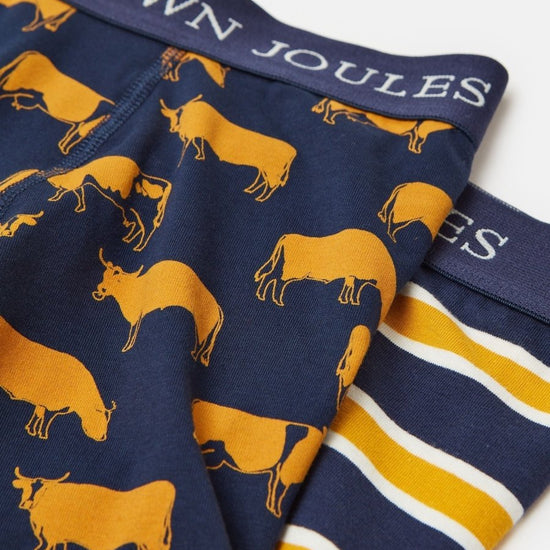 Crown Joules Navy/Yellow Pack of Two Cotton Boxers - RUTHERFORD & Co