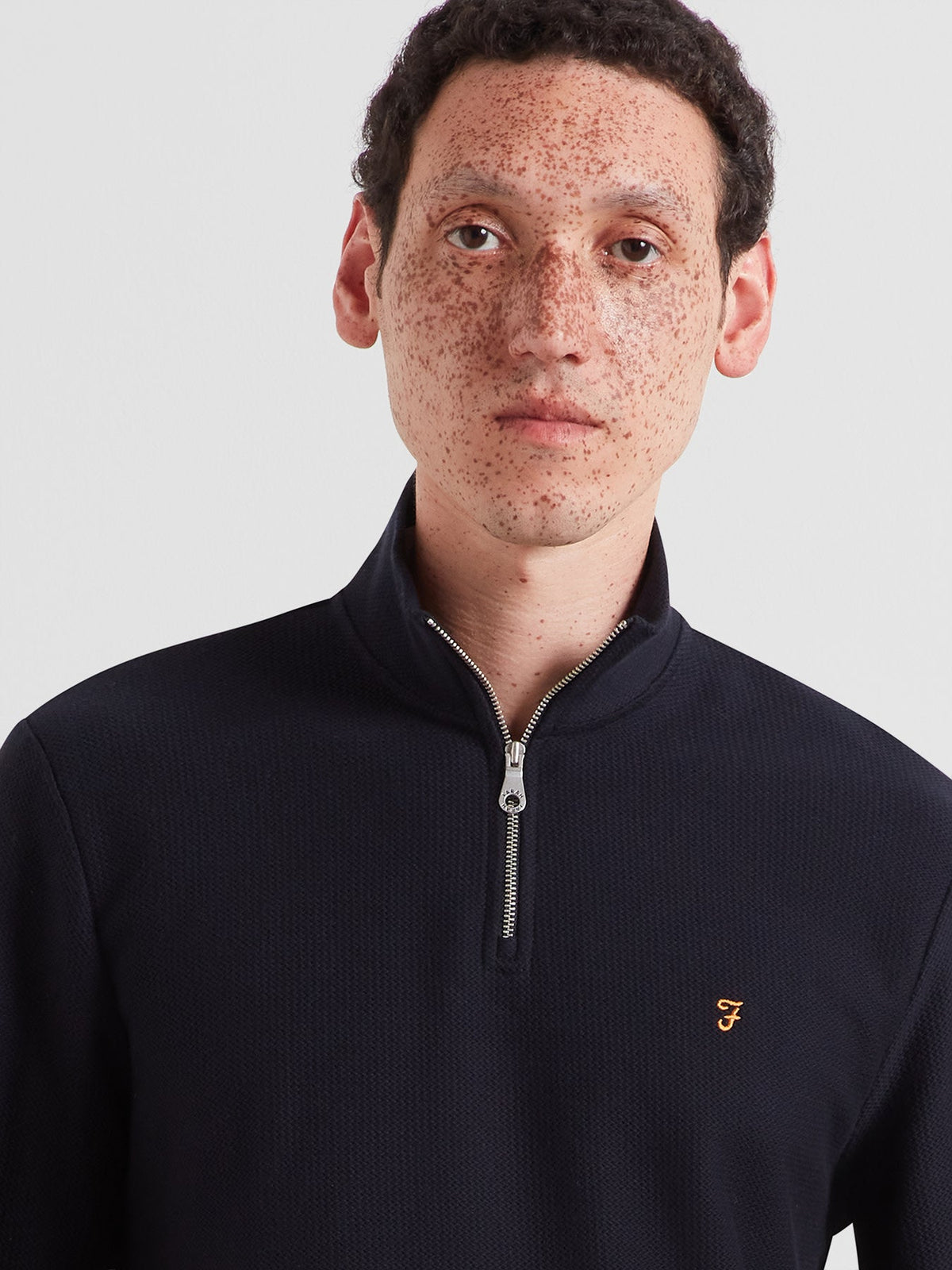 Conrad Textured Quarter Zip Sweatshirt In True Navy