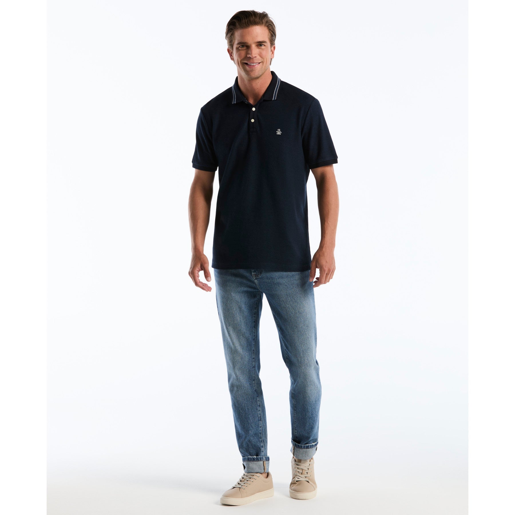 Honeycomb Jacquard Tipped Polo In Dark Sapphire