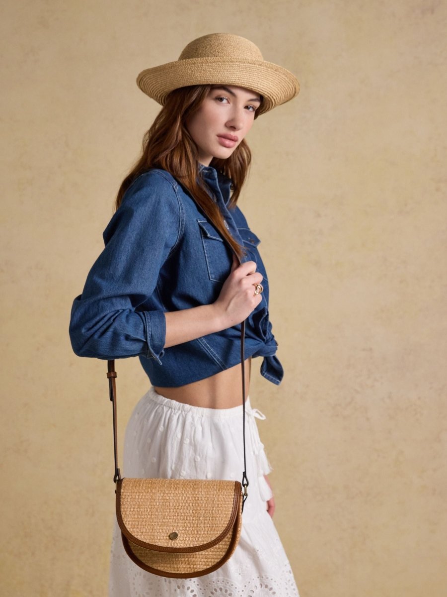 Daphne Neutral Straw Effect Bag - RUTHERFORD & Co