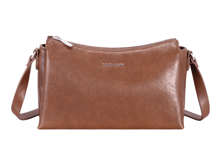 David Jones Leather Effect Triple Gusset Shoulder - Red Mud - RUTHERFORD & Co