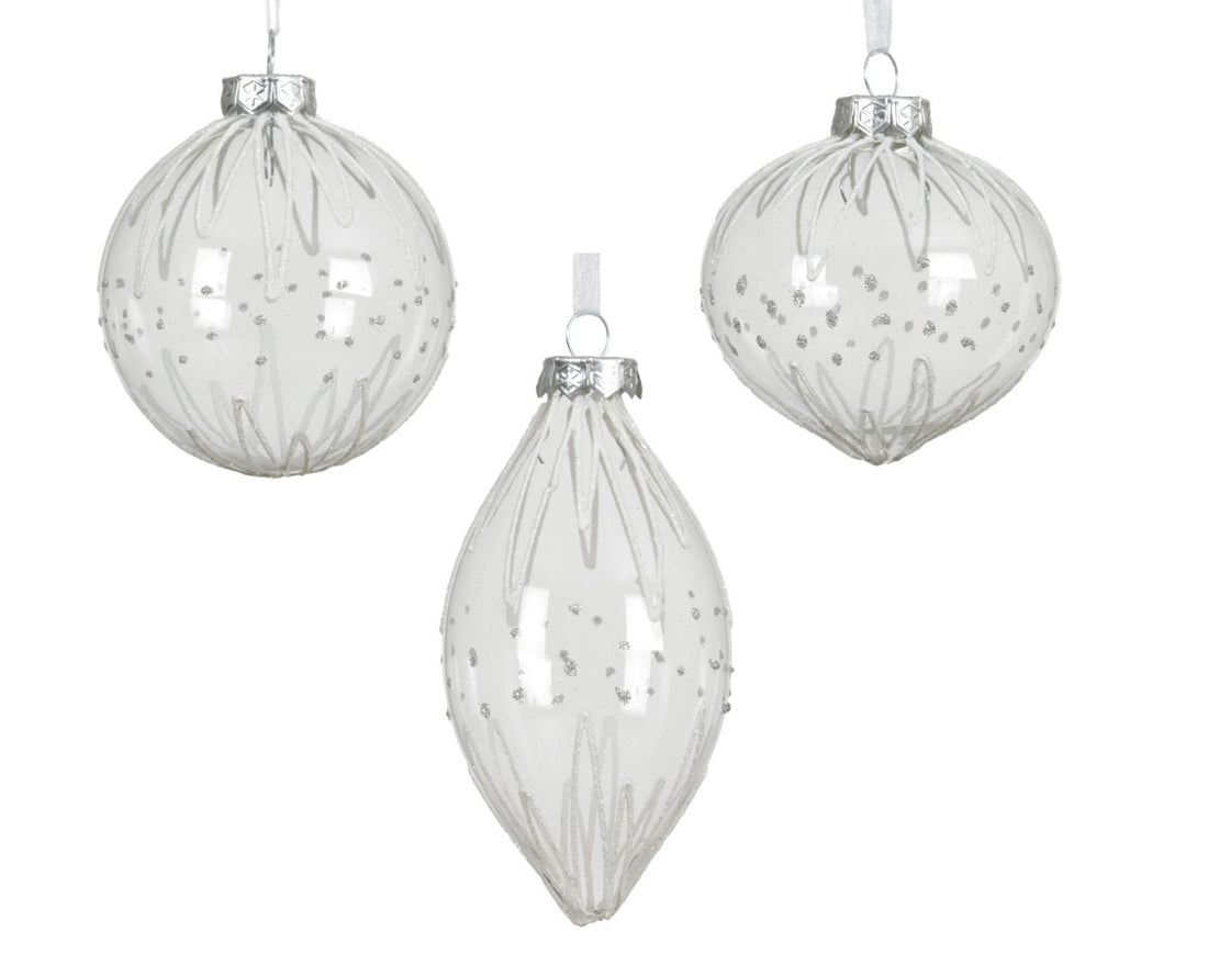 Decoris Decorated Glass Christmas Bauble Transparent - Assorted - RUTHERFORD & Co