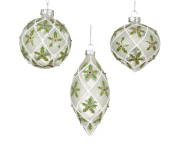 Decoris Decorated Glass Christmas Bauble White - Assorted - RUTHERFORD & Co