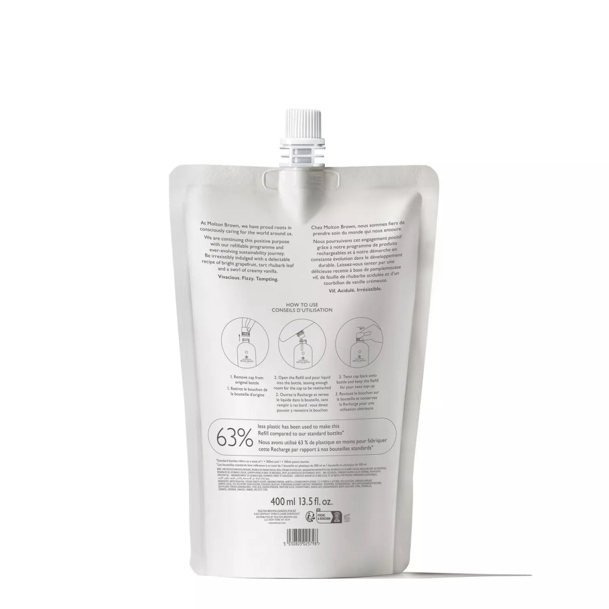 Delicious Rhubarb & Rose Bath & Shower Gel Refill 400ml - RUTHERFORD & Co