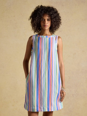 Delphine Multi Striped Shift Dress With Linen - RUTHERFORD & Co