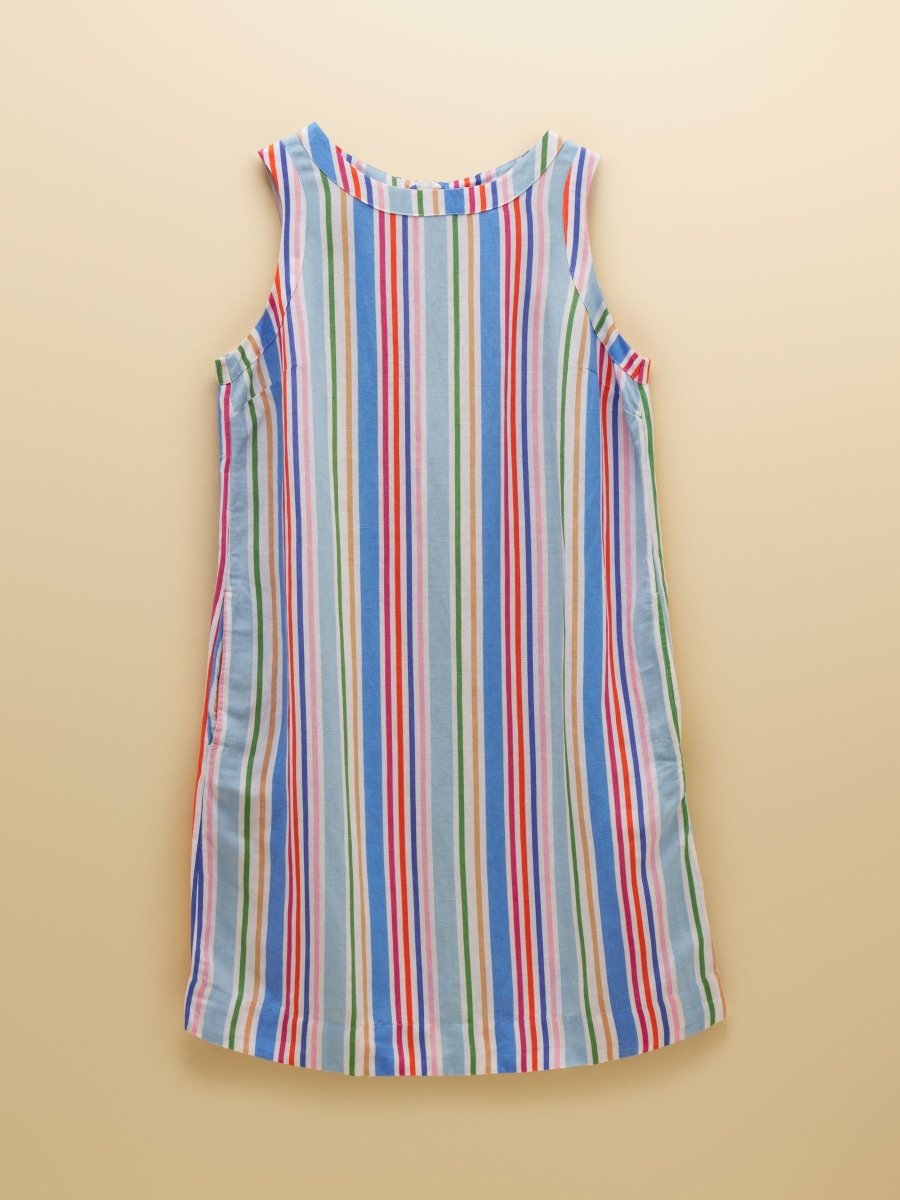 Delphine Multi Striped Shift Dress With Linen - RUTHERFORD & Co
