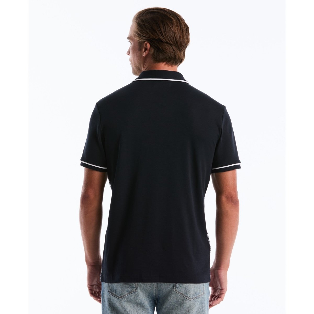 Diamond Jacquard Front Interlock Polo Shirt In Dark Sapphire - RUTHERFORD & Co