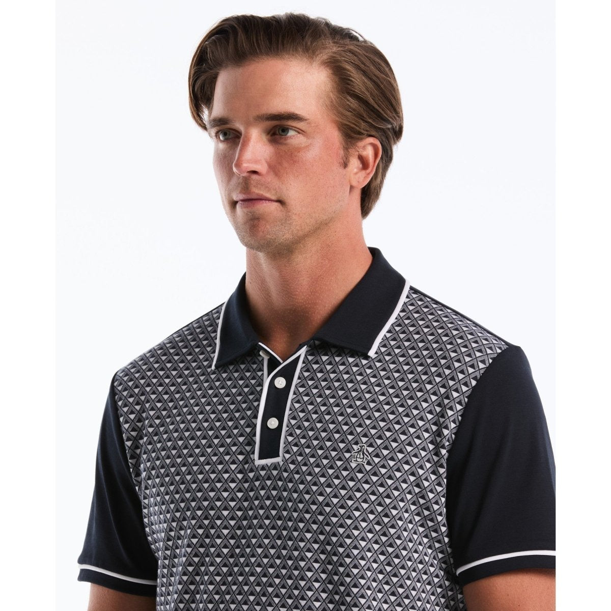 Diamond Jacquard Front Interlock Polo Shirt In Dark Sapphire - RUTHERFORD & Co