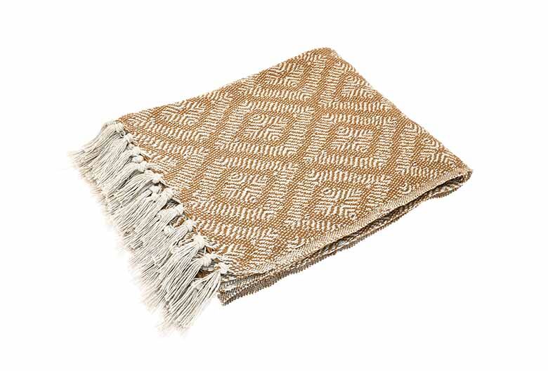 Diamond recycled cotton throw saffron - RUTHERFORD & Co