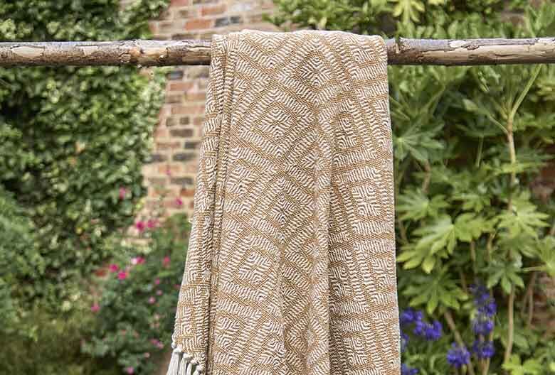 Diamond recycled cotton throw saffron - RUTHERFORD & Co