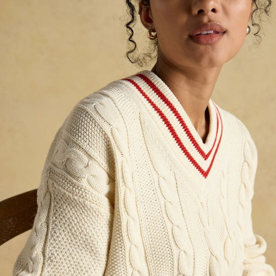 Dibbly Cream Cotton Cable Knit Cricket Jumper - RUTHERFORD & Co