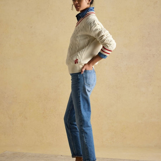 Dibbly Cream Cotton Cable Knit Cricket Jumper - RUTHERFORD & Co