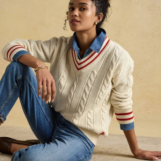 Dibbly Cream Cotton Cable Knit Cricket Jumper - RUTHERFORD & Co