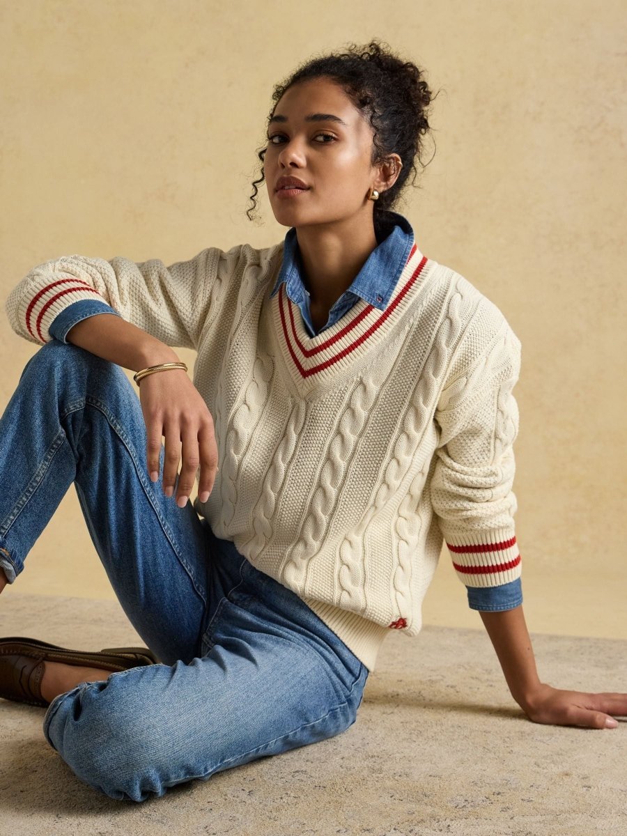 Dibbly Cream Cotton Cable Knit Cricket Jumper - RUTHERFORD & Co