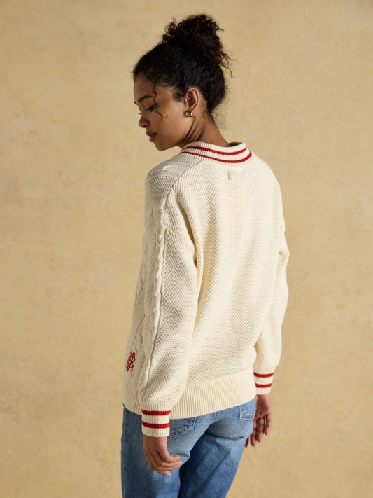 Dibbly Cream Cotton Cable Knit Cricket Jumper - RUTHERFORD & Co