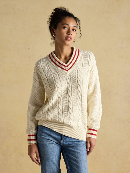 Dibbly Cream Cotton Cable Knit Cricket Jumper - RUTHERFORD & Co
