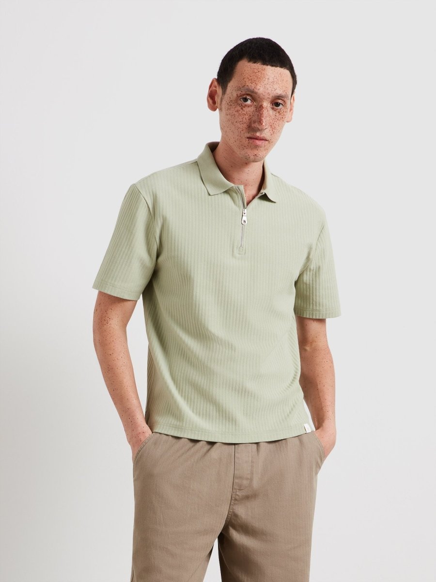 Dobson Zipped Polo Shirt In Green Shade - RUTHERFORD & Co