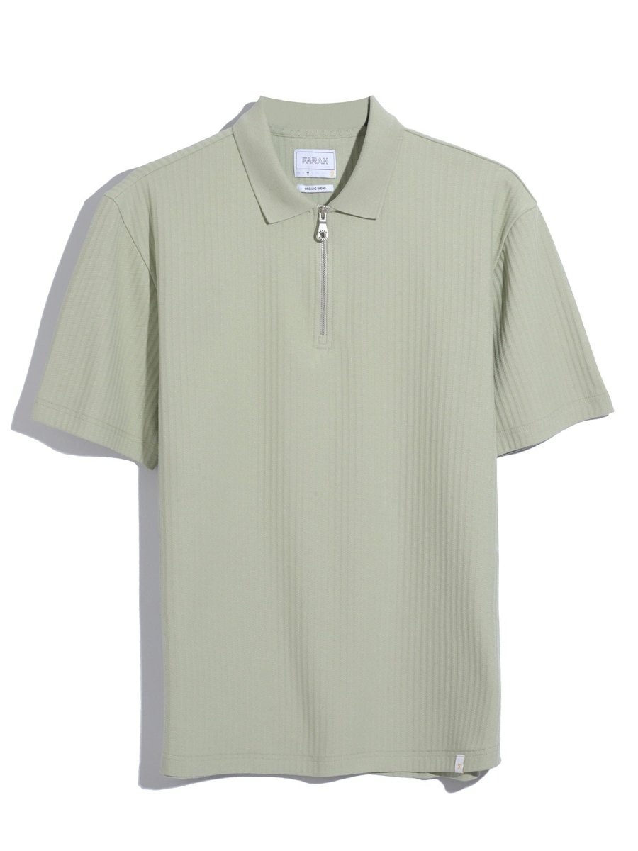 Dobson Zipped Polo Shirt In Green Shade - RUTHERFORD & Co