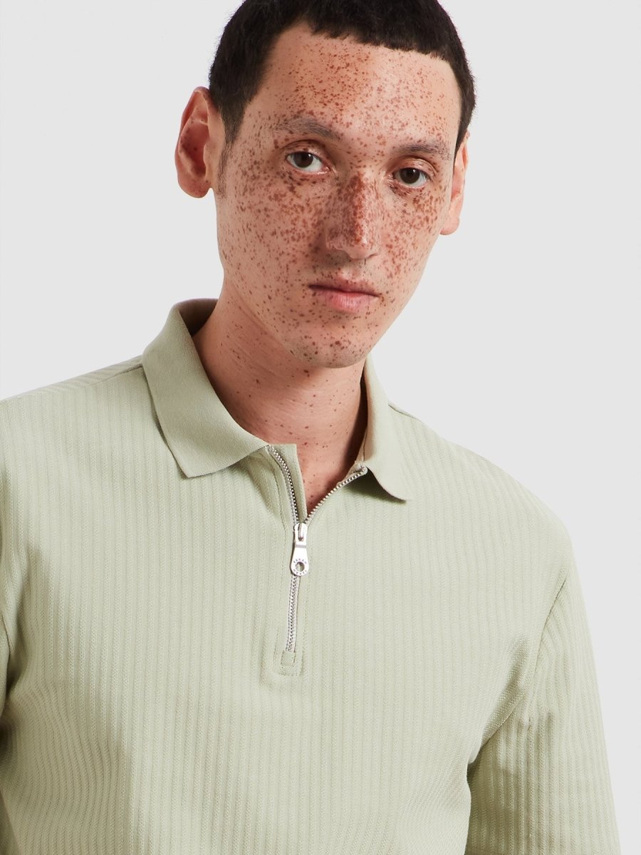 Dobson Zipped Polo Shirt In Green Shade - RUTHERFORD & Co