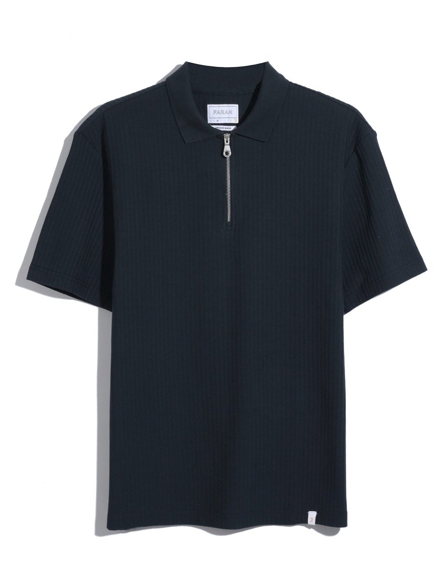 Dobson Zipped Polo Shirt In True Navy - RUTHERFORD & Co