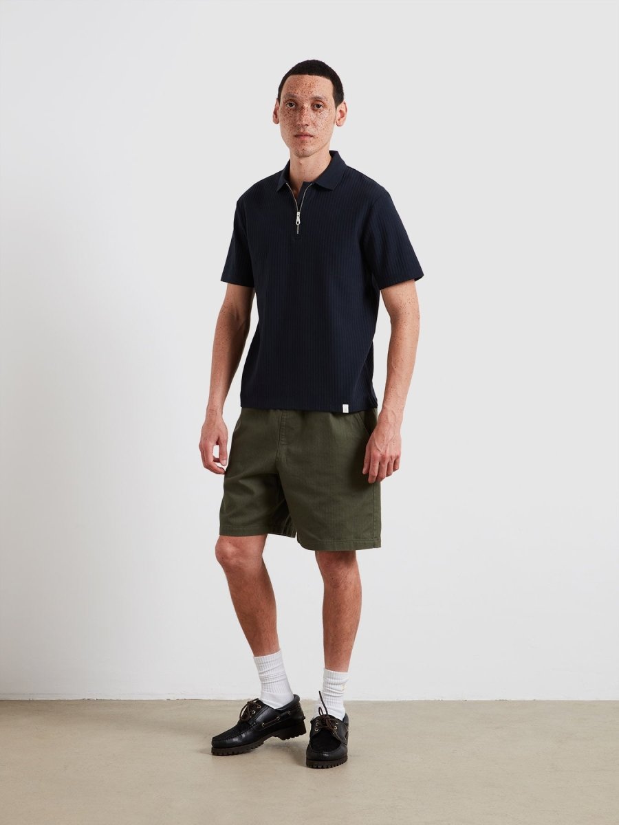 Dobson Zipped Polo Shirt In True Navy - RUTHERFORD & Co