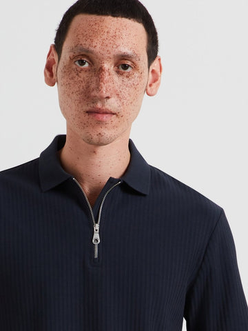 Dobson Zipped Polo Shirt In True Navy - RUTHERFORD & Co