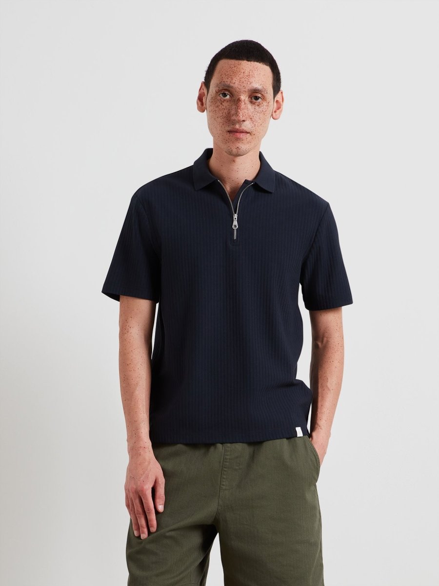 Dobson Zipped Polo Shirt In True Navy - RUTHERFORD & Co