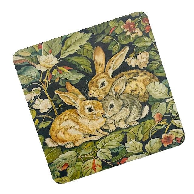 Doe and Kits Rabbits MDF Coaster - RUTHERFORD & Co