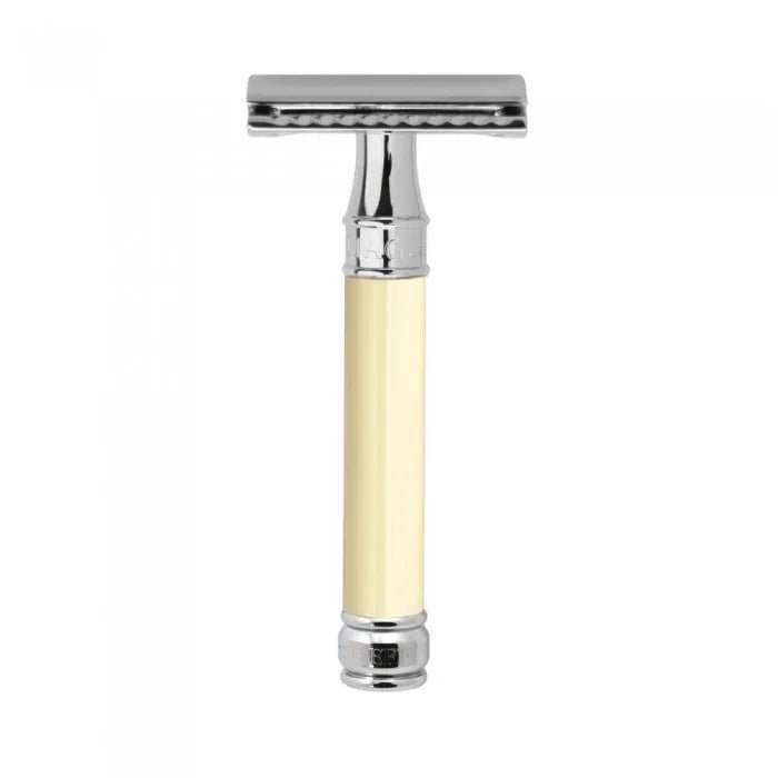 Double Edge Safety Razor Imitation Ivory Chrome Plated - RUTHERFORD & Co