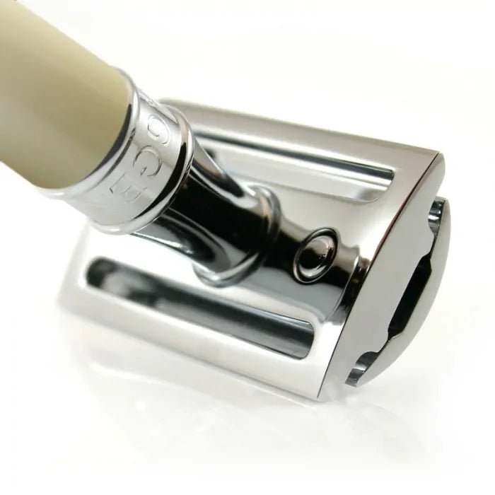 Double Edge Safety Razor Imitation Ivory Chrome Plated - RUTHERFORD & Co