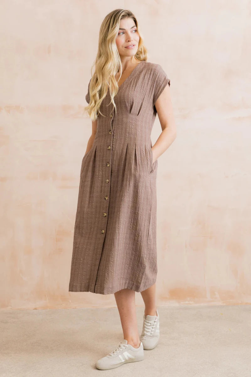 Drift Dress Plain Seersucker Mocha - RUTHERFORD & Co