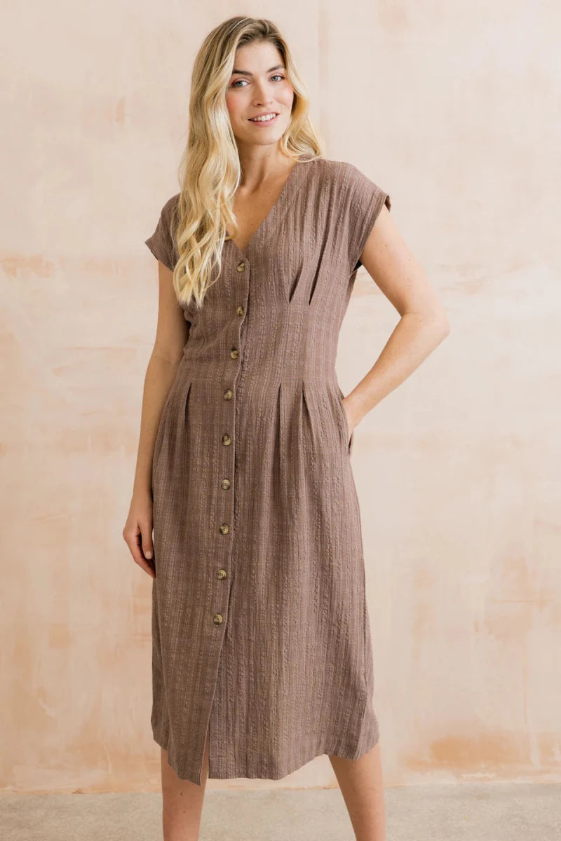 Drift Dress Plain Seersucker Mocha - RUTHERFORD & Co
