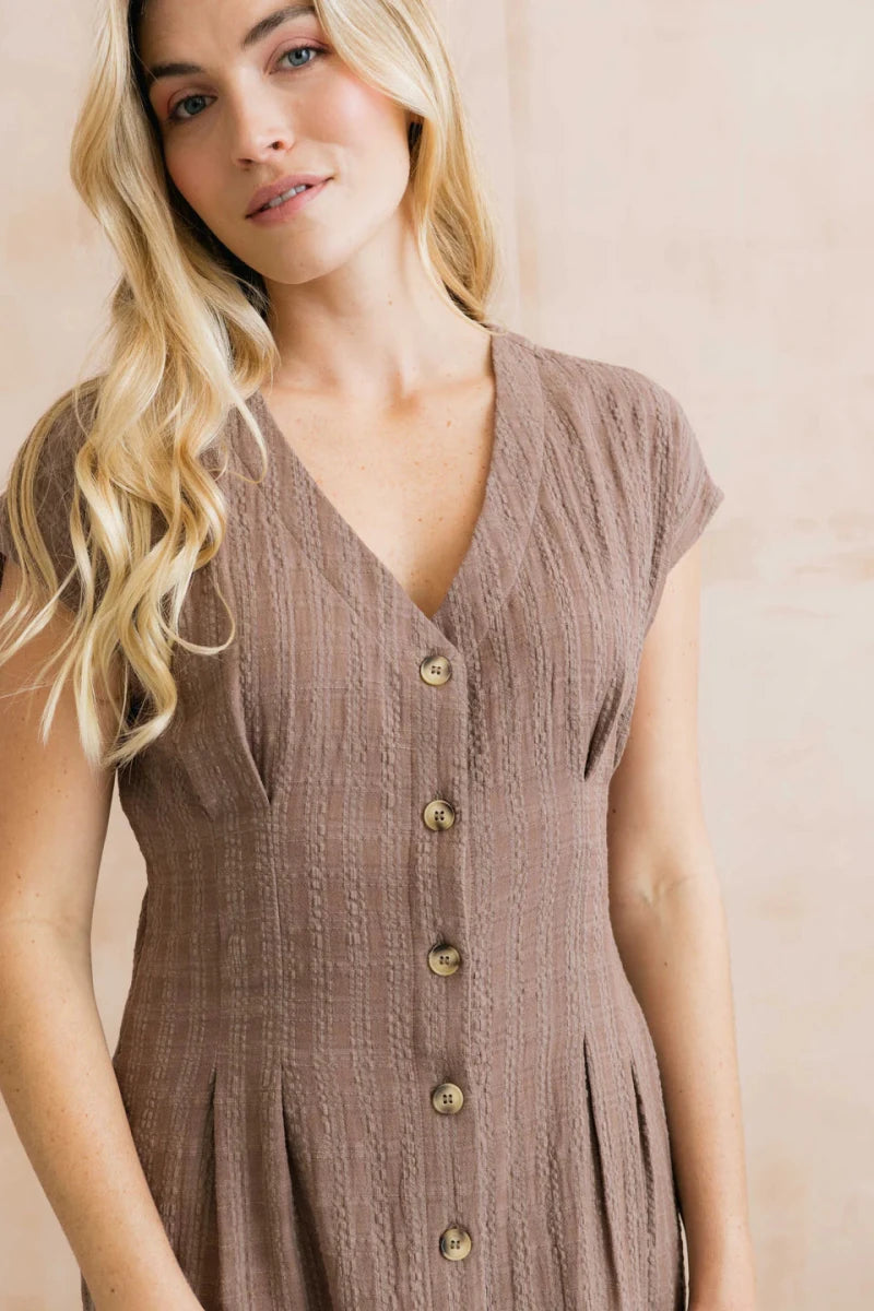 Drift Dress Plain Seersucker Mocha - RUTHERFORD & Co