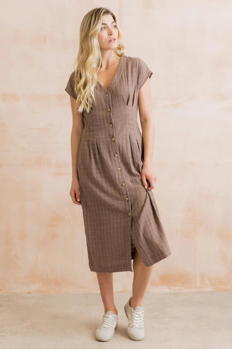 Drift Dress Plain Seersucker Mocha - RUTHERFORD & Co