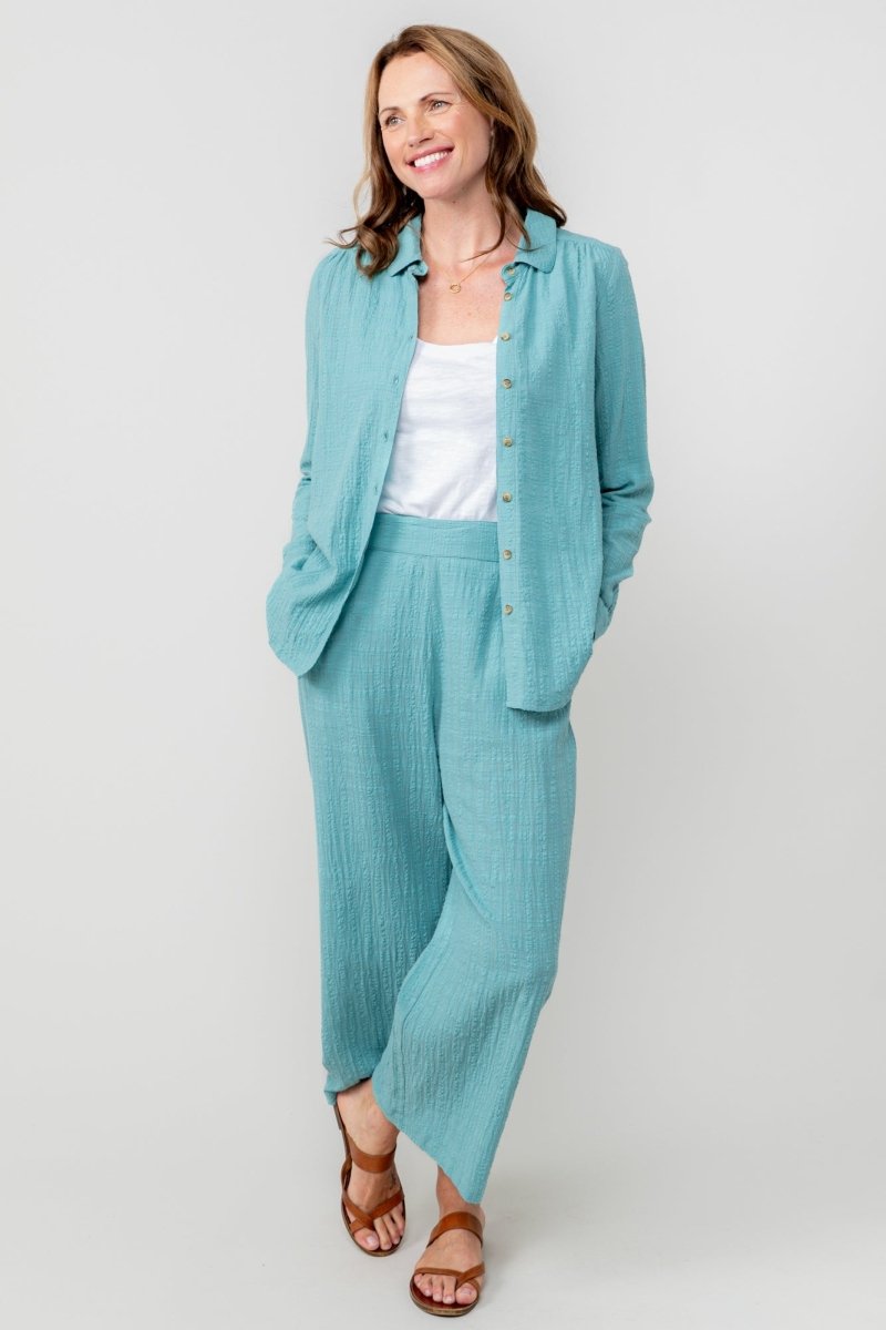 Drift Textured Seersucker Wide Leg Trousers - RUTHERFORD & Co