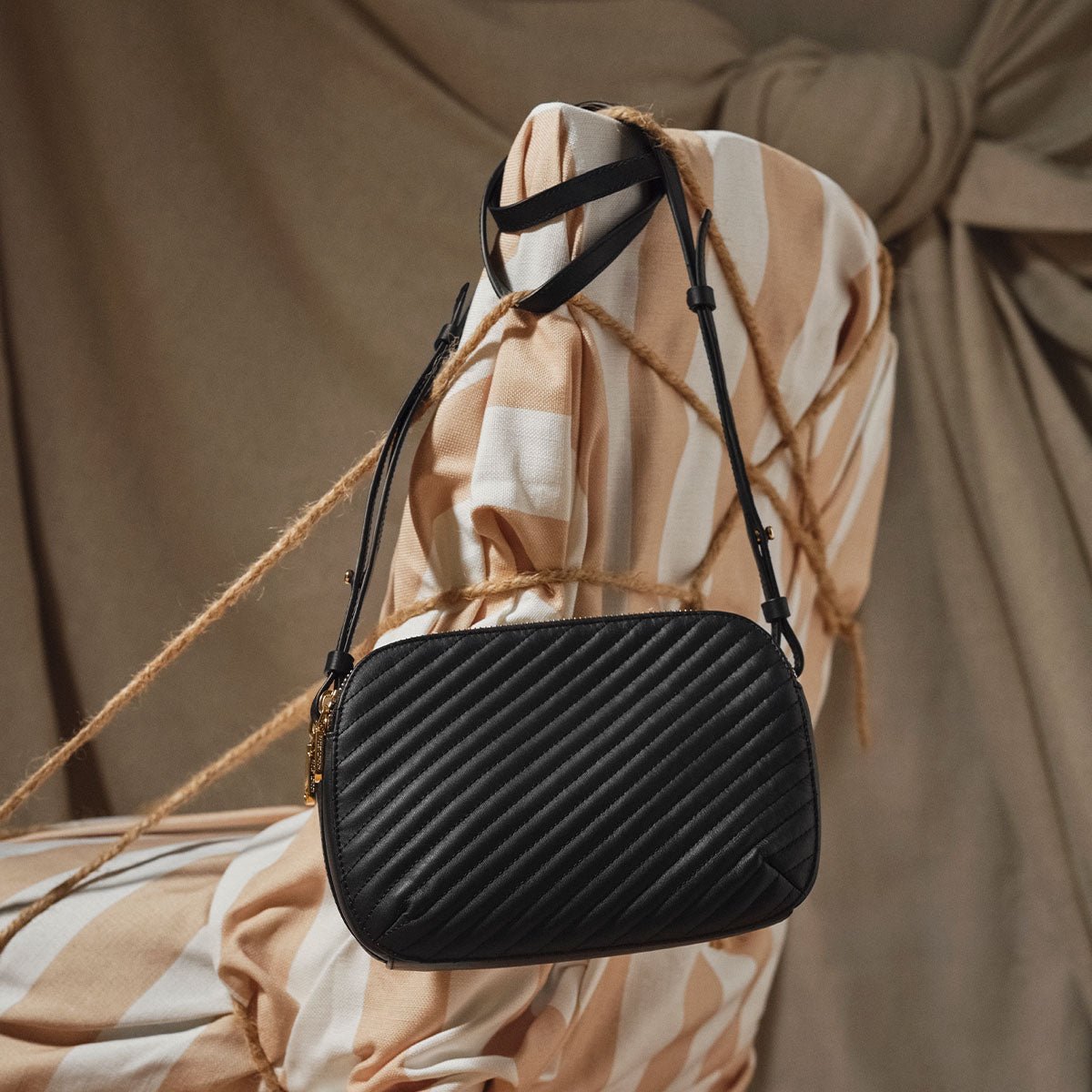 Dukes Place Diagonal Quilt Medium Ziptop Cross Body Black - RUTHERFORD & Co