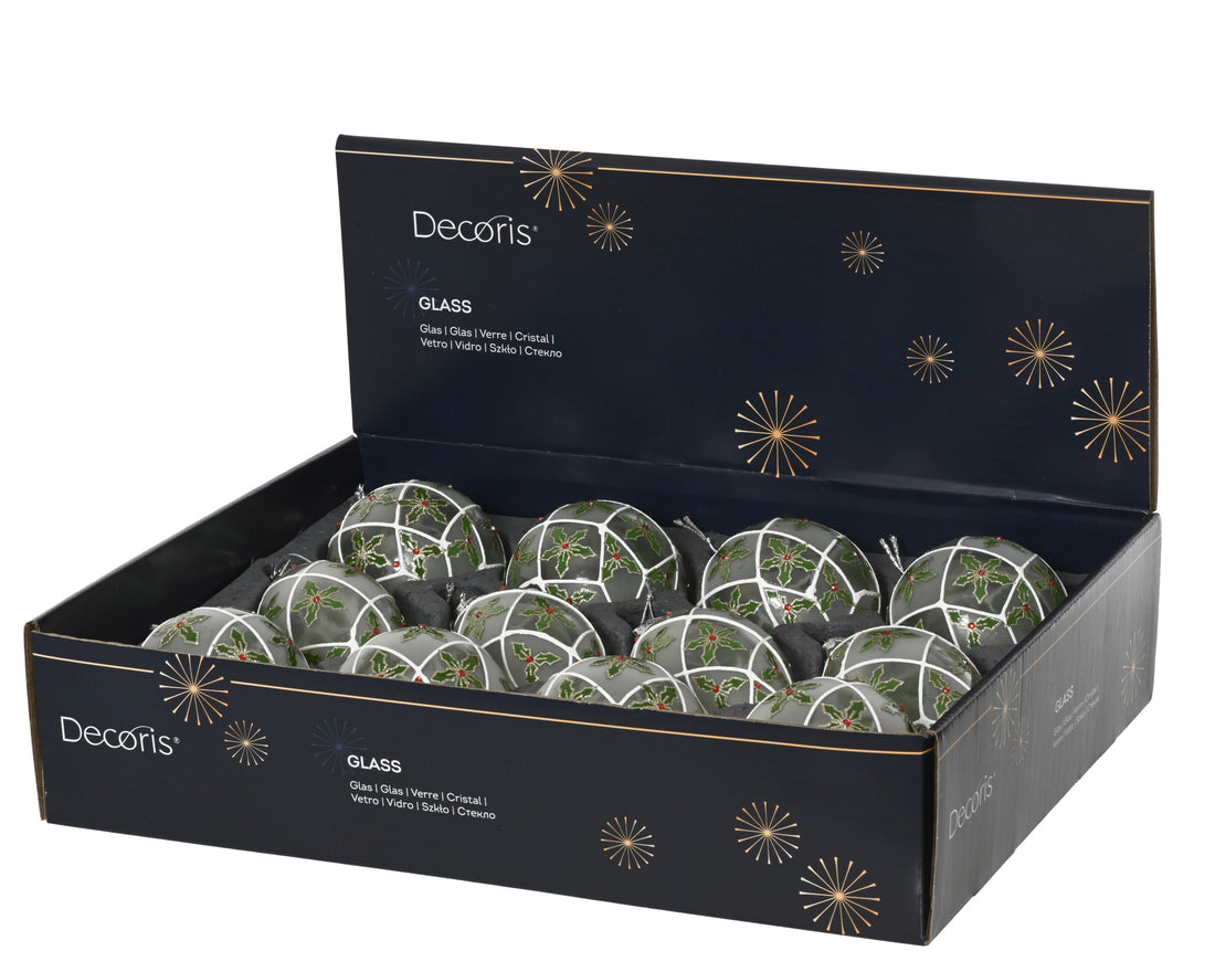 Decoris Decorated Glass Christmas Bauble White - Assorted