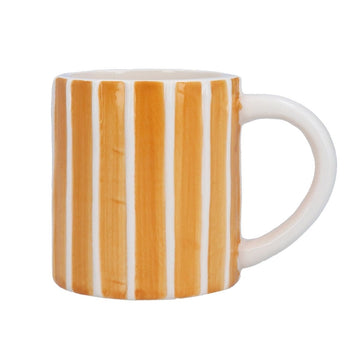 Earthenware Mug 9cm - Amber w White Ribs - RUTHERFORD & Co