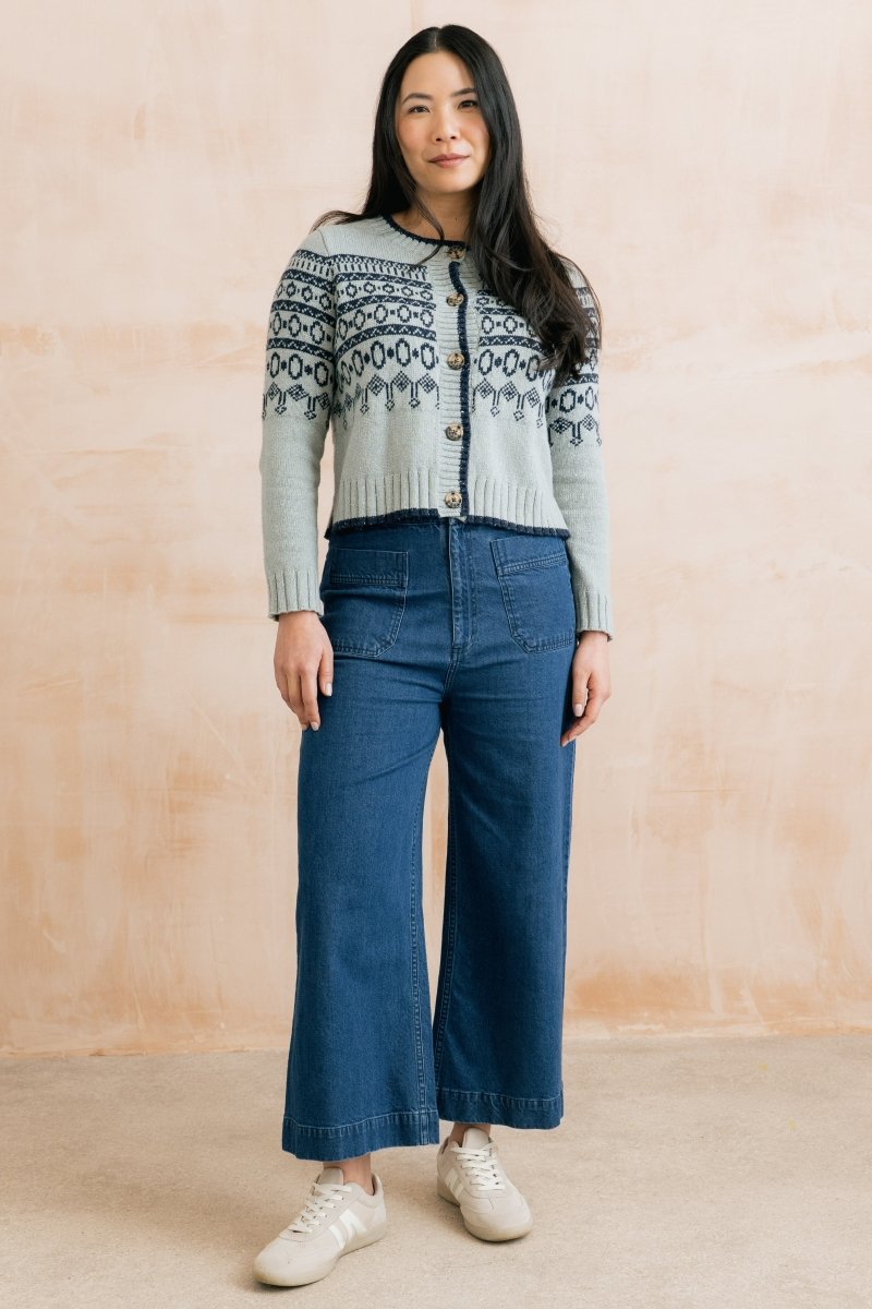Easel Fair Isle Knit Cardigan Mist - RUTHERFORD & Co