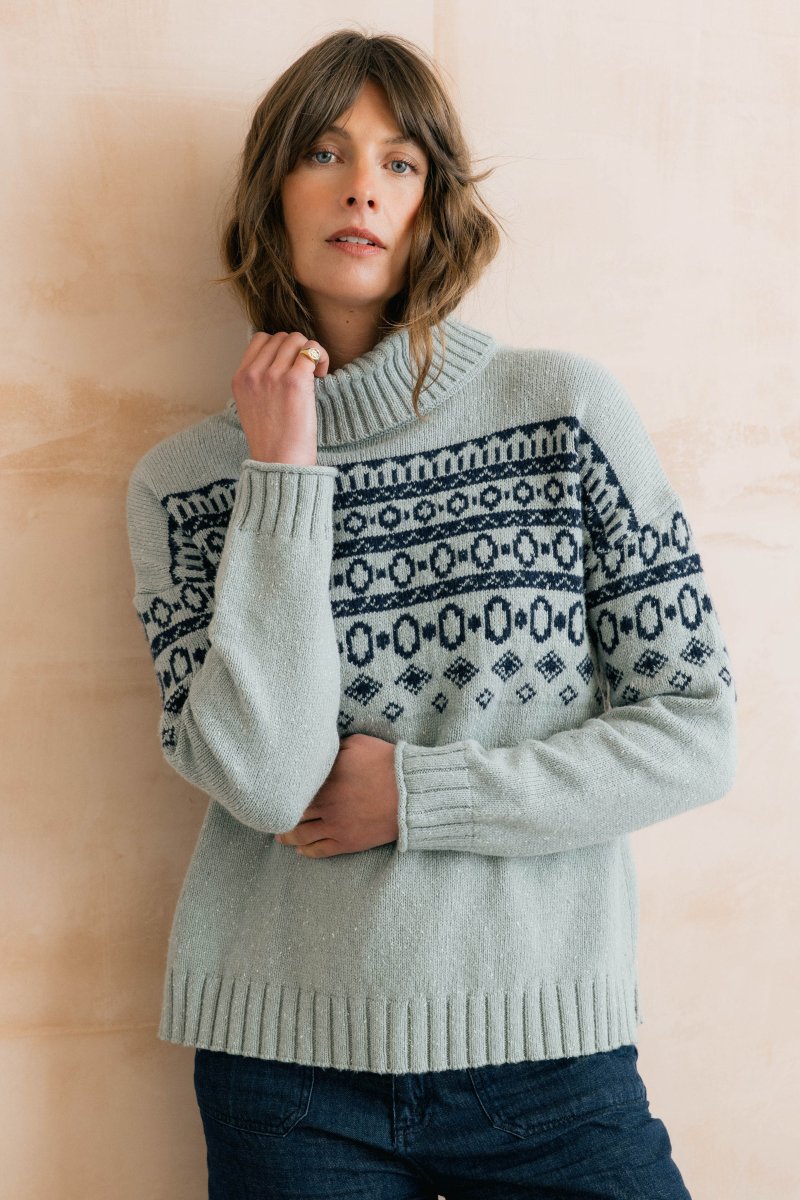 Easel Fair Isle Roll Neck Jumper Mist - RUTHERFORD & Co