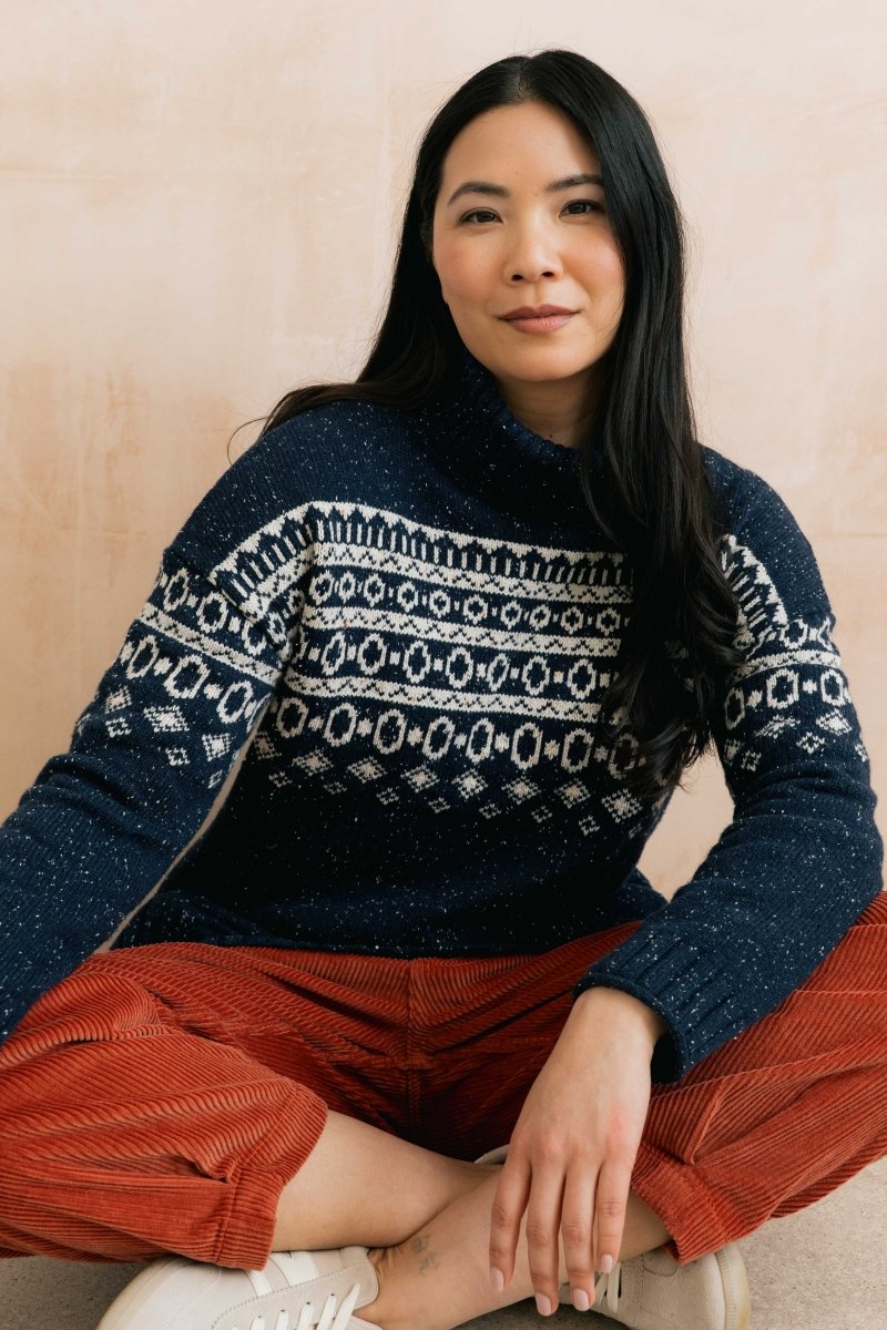 Easel Fair Isle Roll Neck Jumper Navy - RUTHERFORD & Co