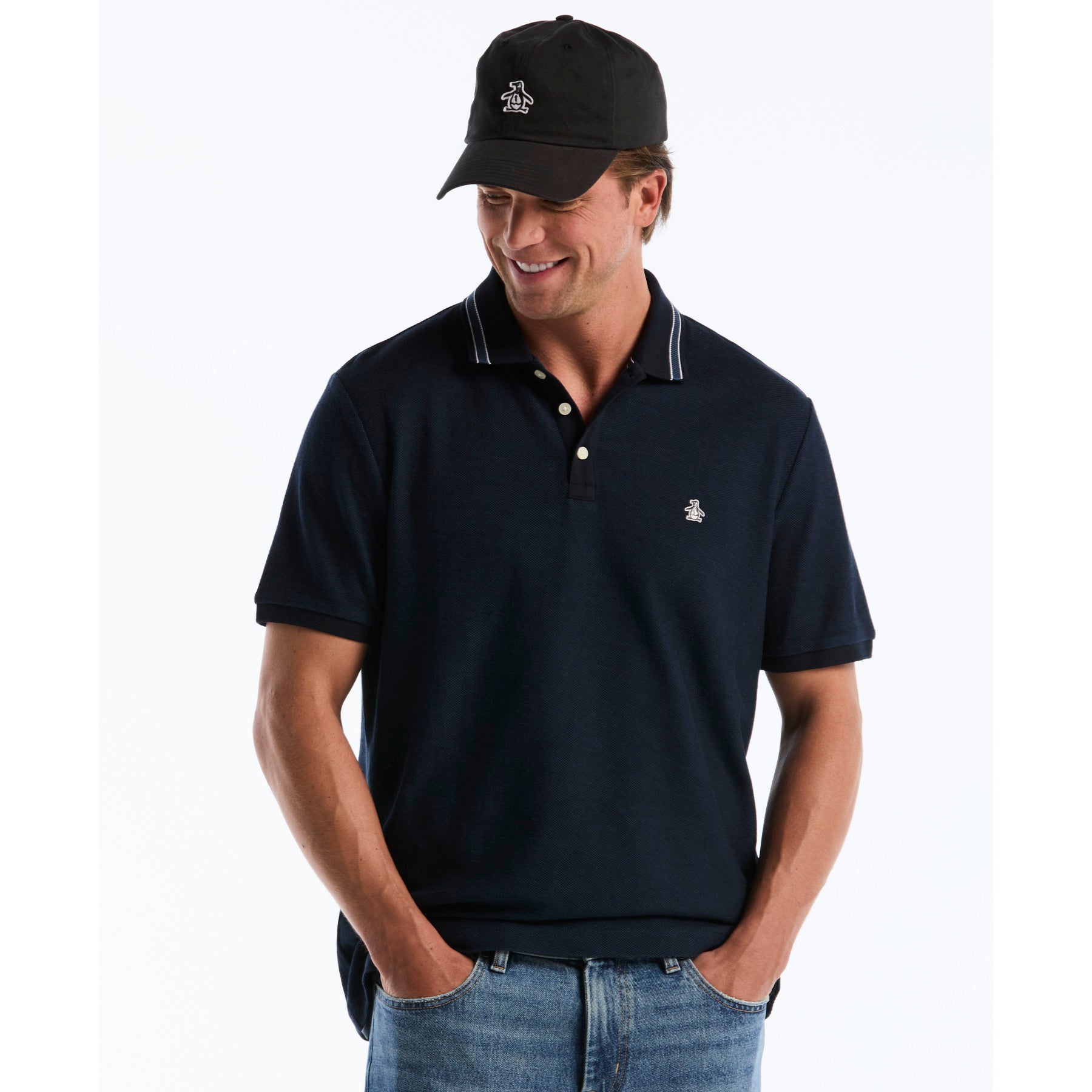 Honeycomb Jacquard Tipped Polo In Dark Sapphire