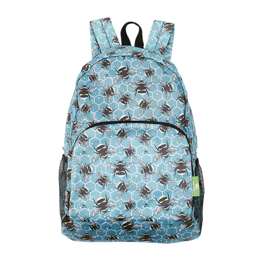 Eco Chic Lightweight Foldable Backpack Blue Bumble Bees