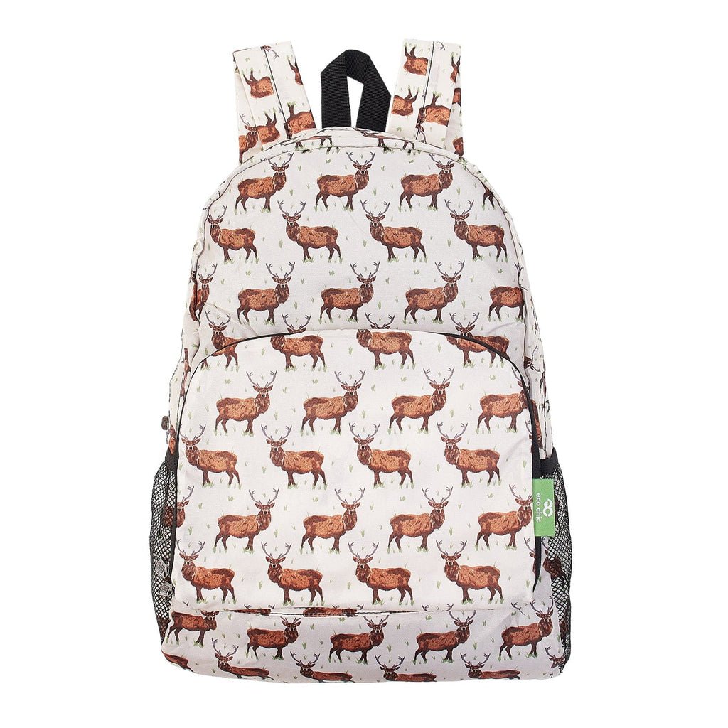 Eco Chic Lightweight Foldable Backpack Beige Stags - RUTHERFORD & Co